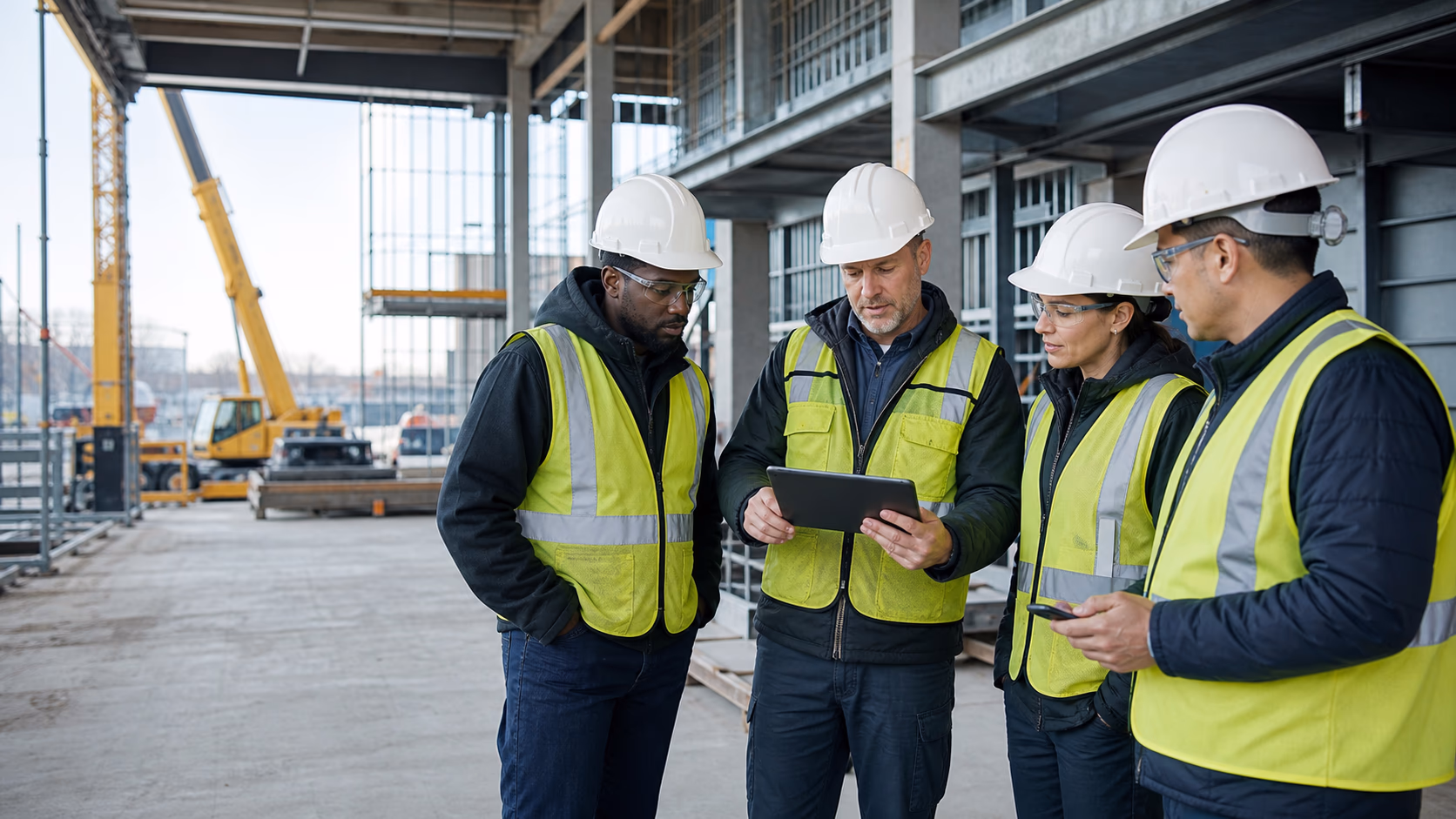 Construction crew leads reviewing site readiness