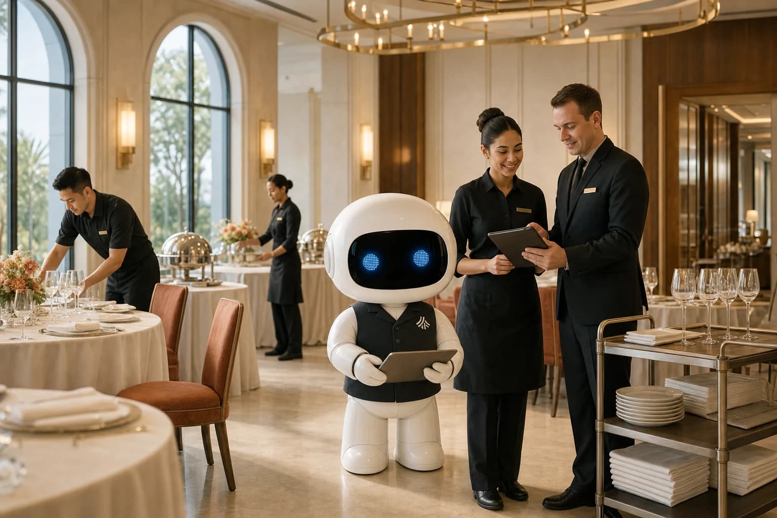 Teambridge robot helping a catering team prepare a banquet venue