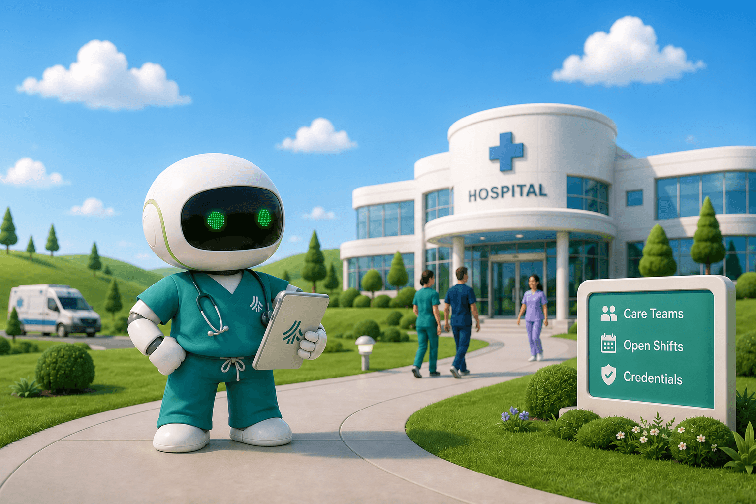 Teambridge AI assistant supporting healthcare staffing teams with open shifts and credentials