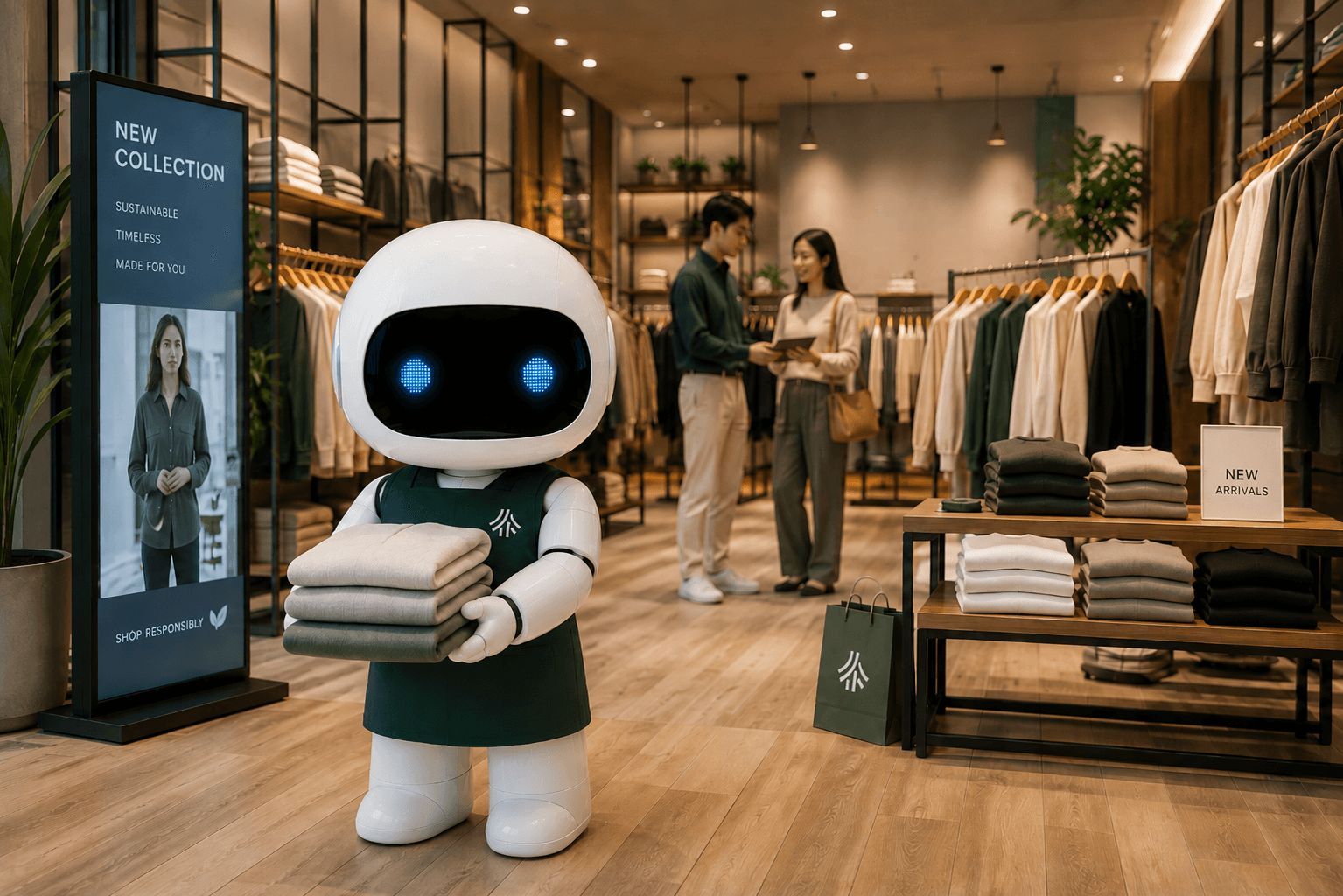 Retail associates working in a modern store with Teambridge workforce automation
