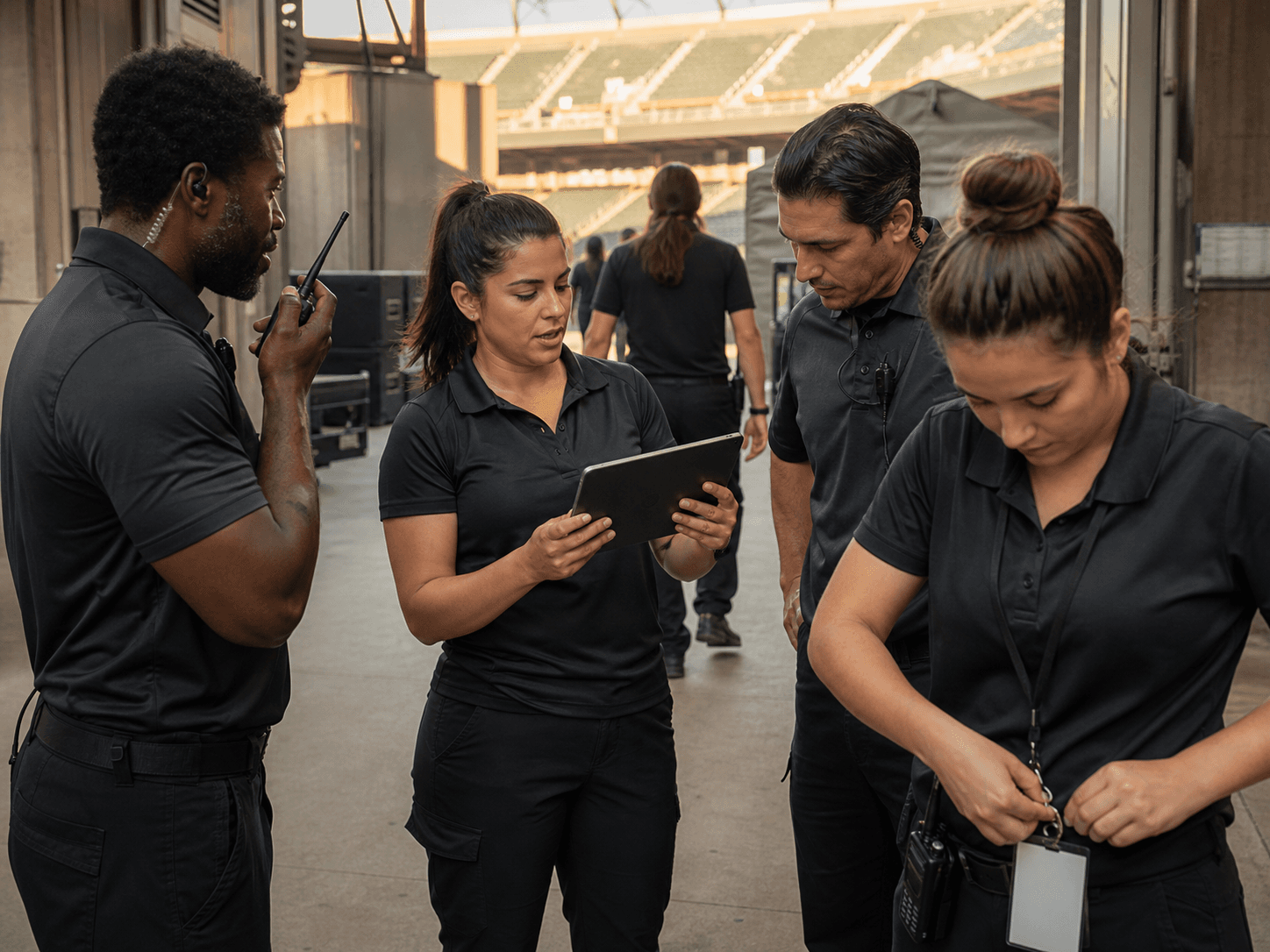 A live event operations team preparing for a staffed venue