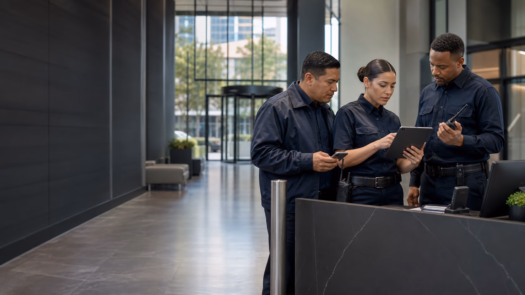 Security officers coordinating a post handoff