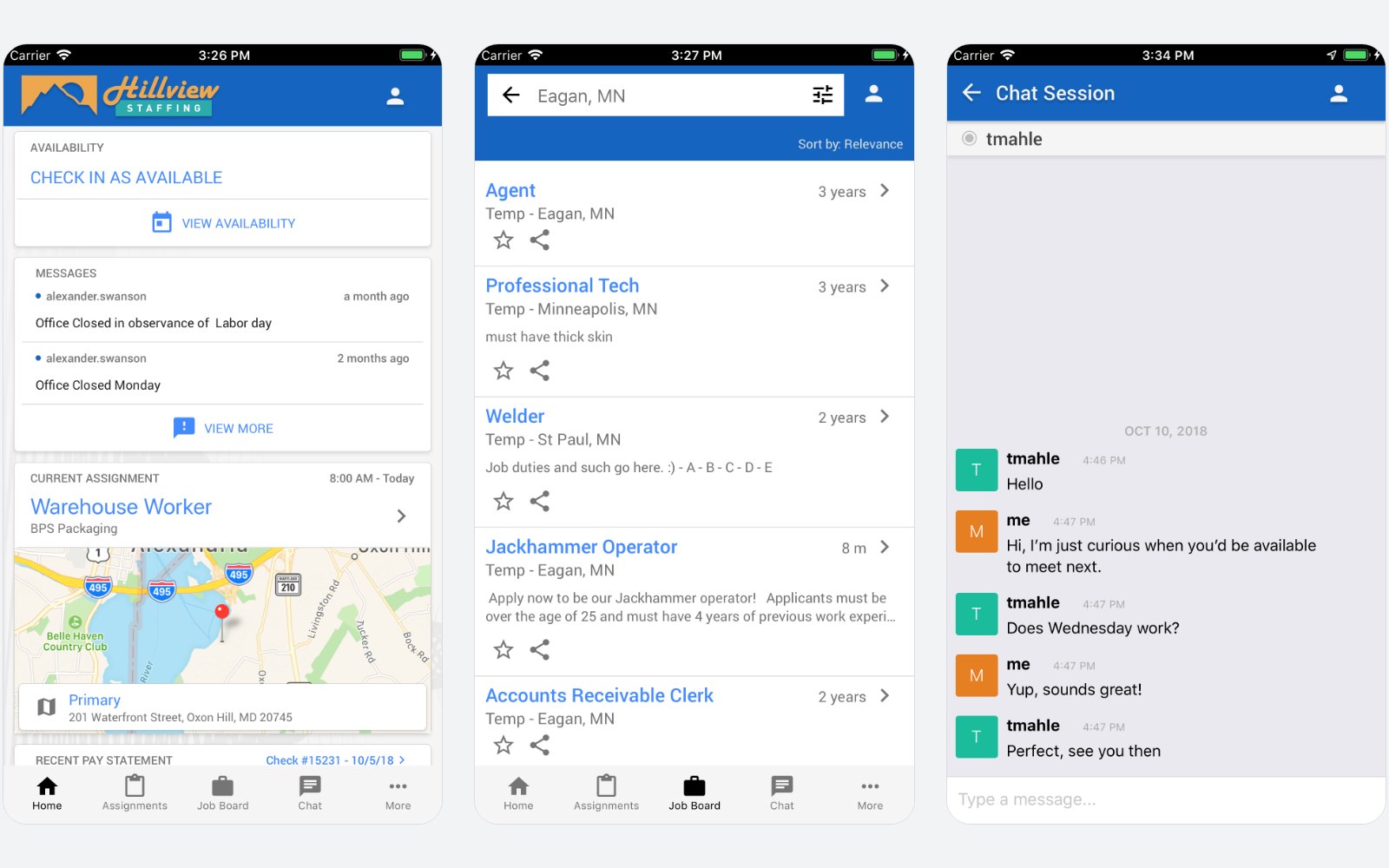 TempWorks employee app screens from its public App Store listing
