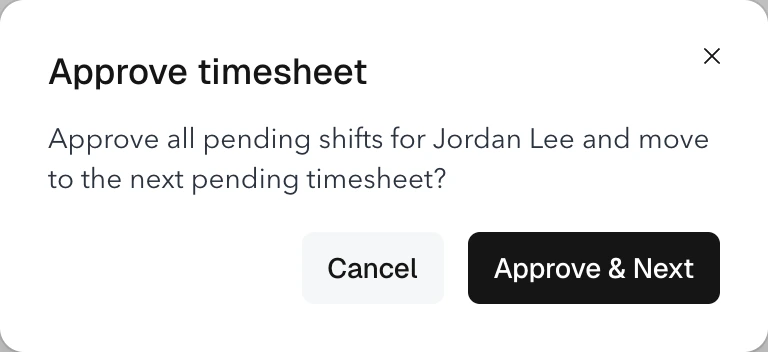 Teambridge timesheet approval with Approve and Next