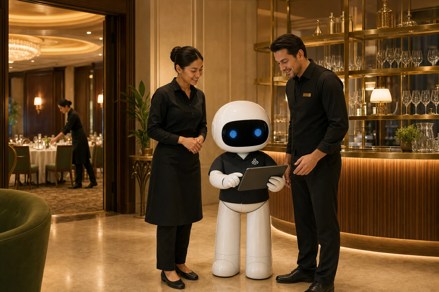 Teambridge robot supporting a beverage supervisor and server at a resort service station