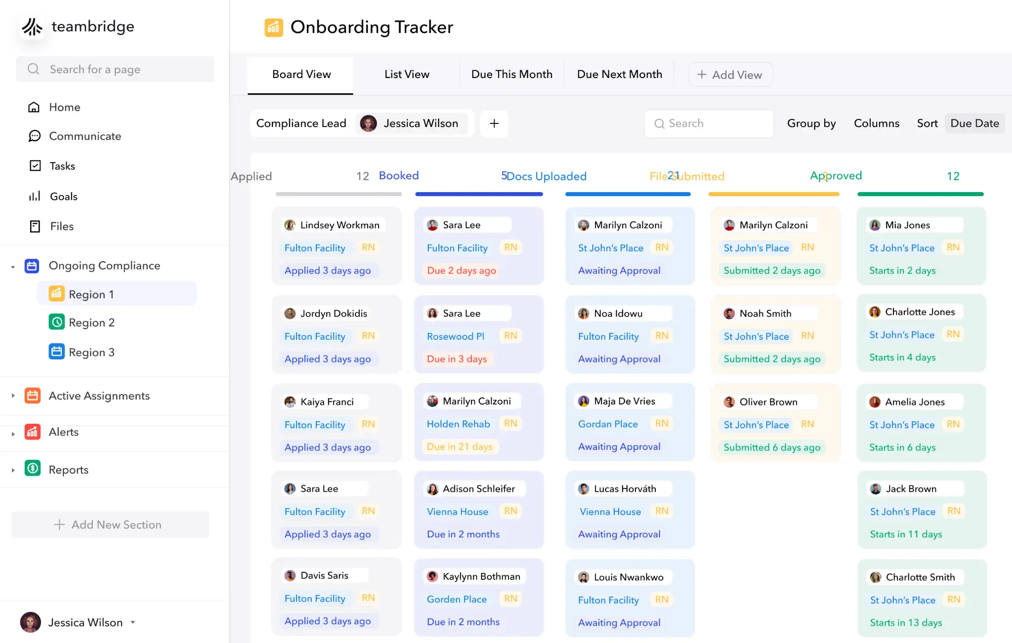 Teambridge onboarding tracker showing complete worker readiness stages
