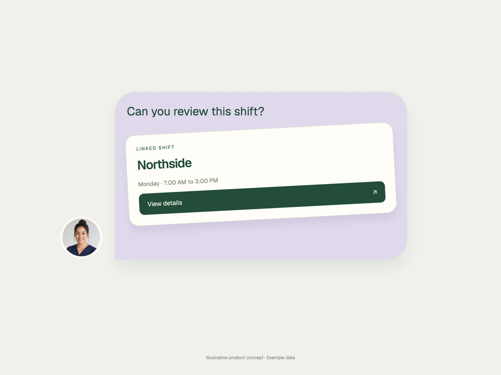 Illustrative conversation containing a linked Northside shift and an action to view its details